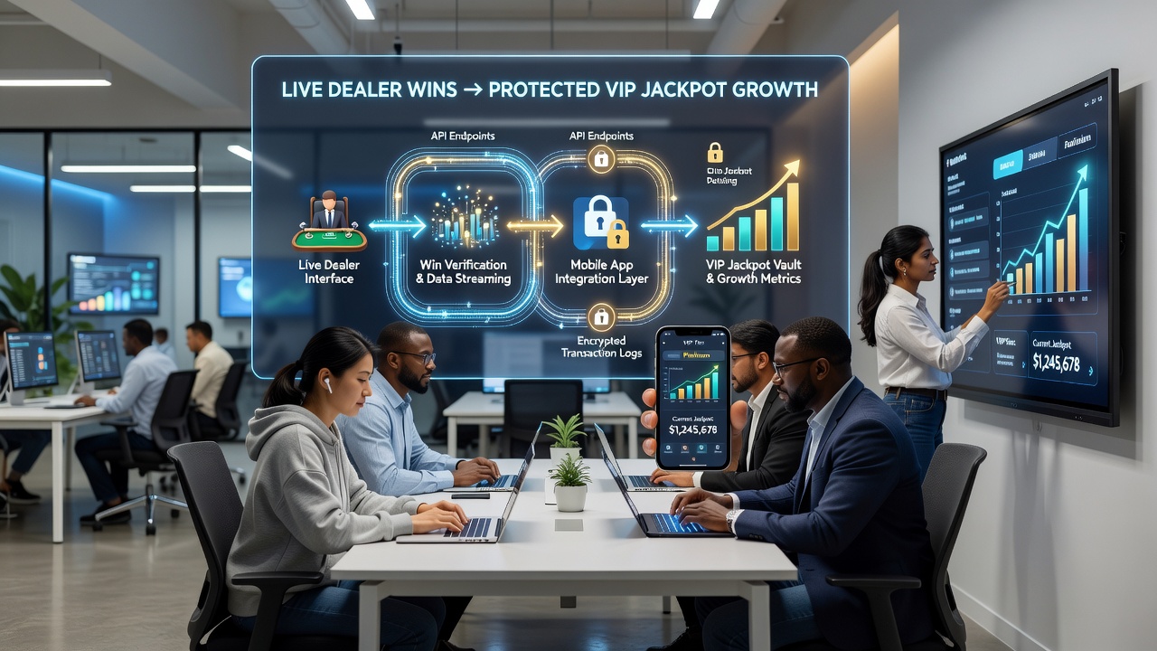 Mobile app interface showing protected VIP jackpot progression from live dealer sessions