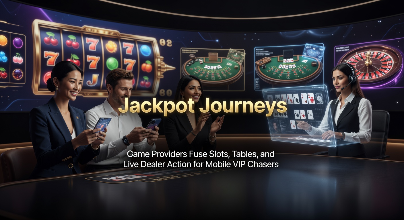 Dynamisches mobiles Casino-Interface mit Slots, Roulette-Tisch und Live-Dealer-Stream, das Highstakes-Action für VIPs zeigt