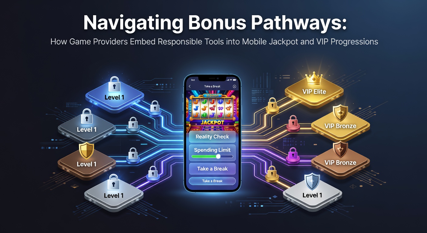 Illustration von mobilen Casino-Interfaces mit verantwortungsvollen Tools für Jackpot- und VIP-Systeme